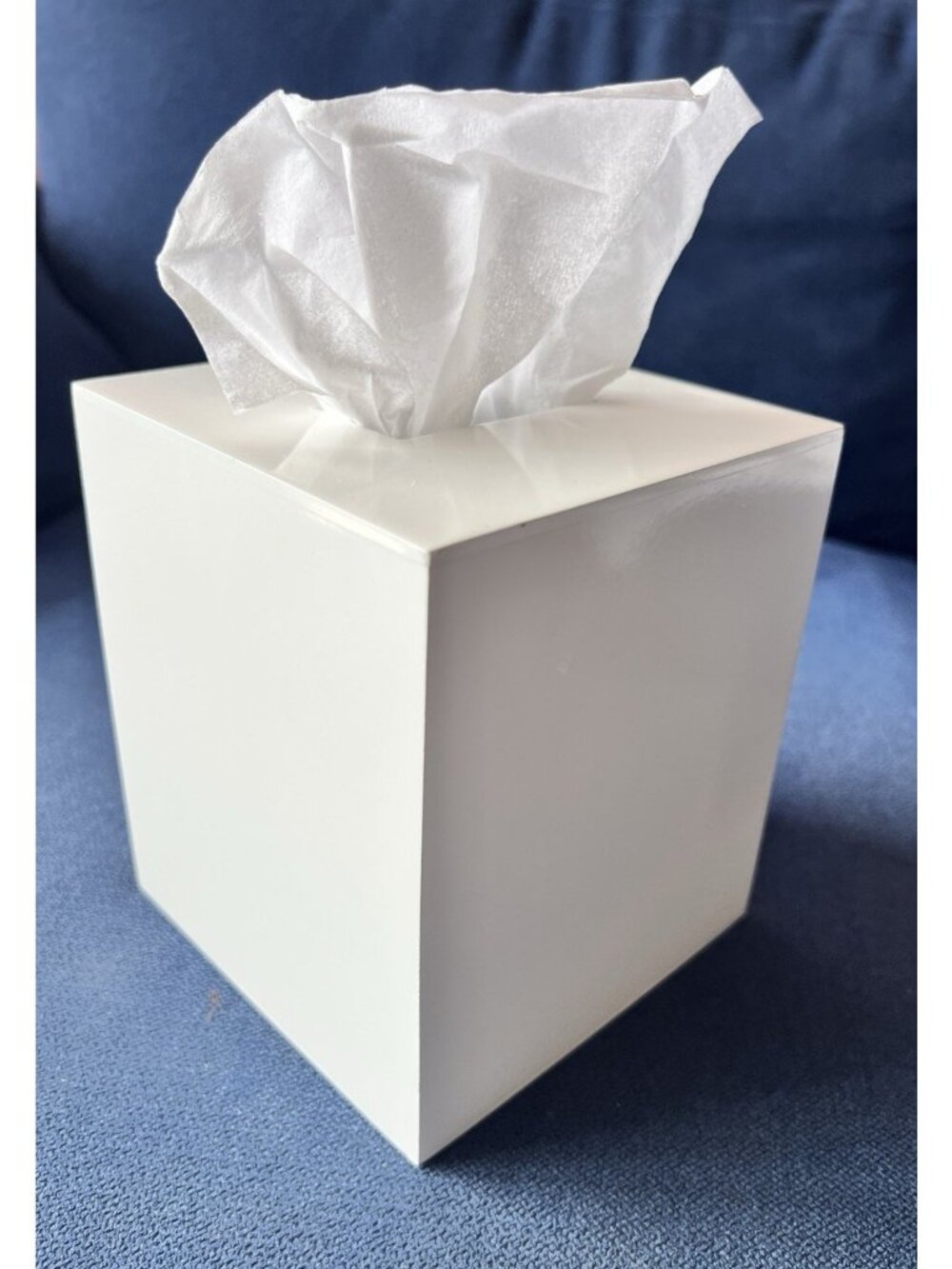High Gloss Tissue Box Cover White Lacquer Boutique Modern Bath Bedroom Accessory